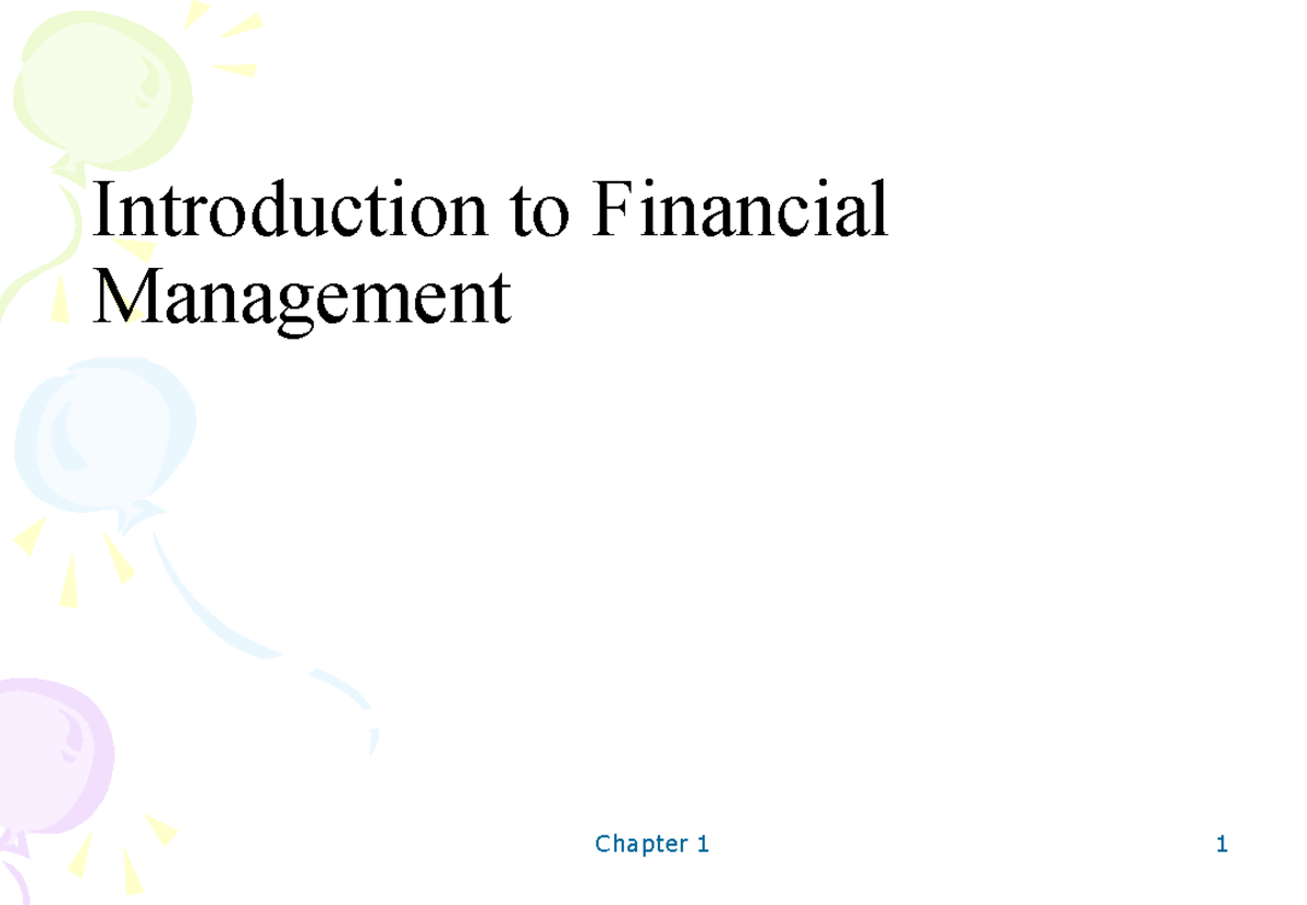 Chapter 1: Introduction to Financial Management Concepts - Studocu