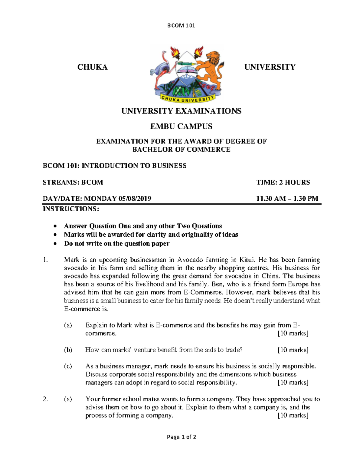 BCOM 101: Introduction to Business - Exam Notes & Insights - Studocu