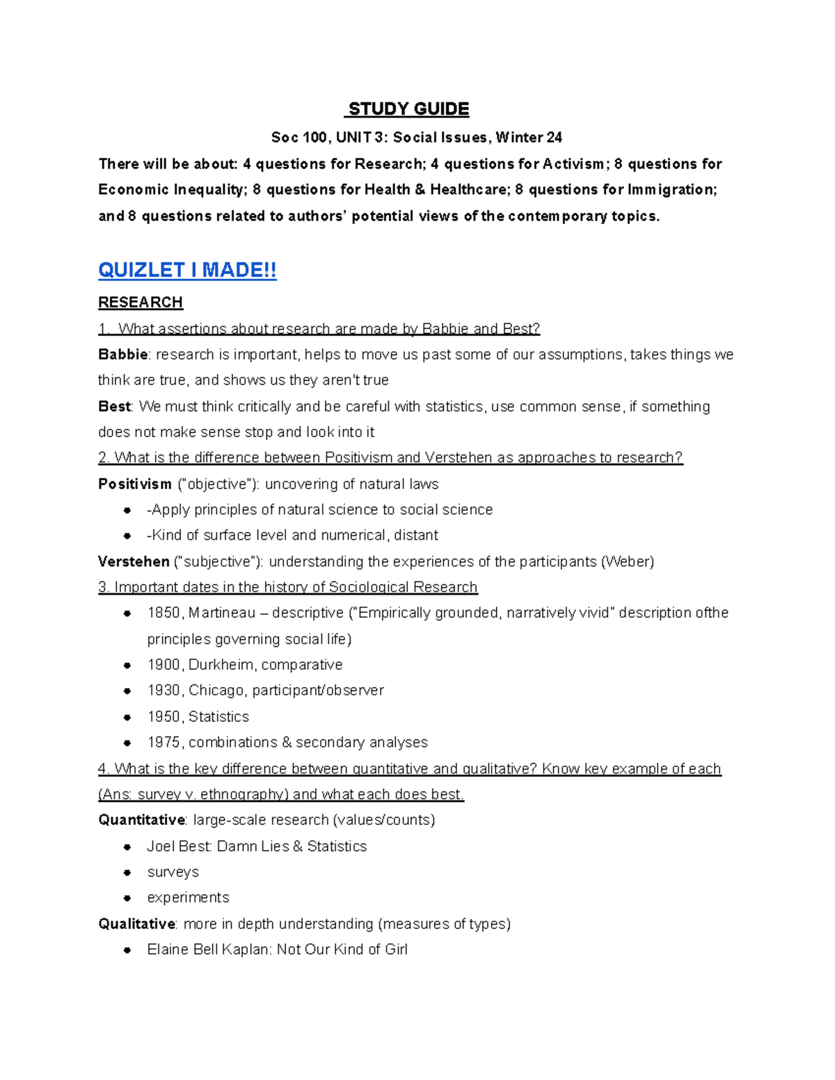 Soc 100 Exam 3 Study Guide: Social Issues & Research Topics - Studocu