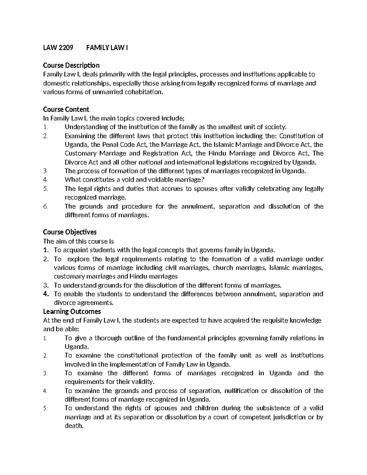 Family Law 1: Legal Effects of Marriage - Final Exam Notes - Studocu