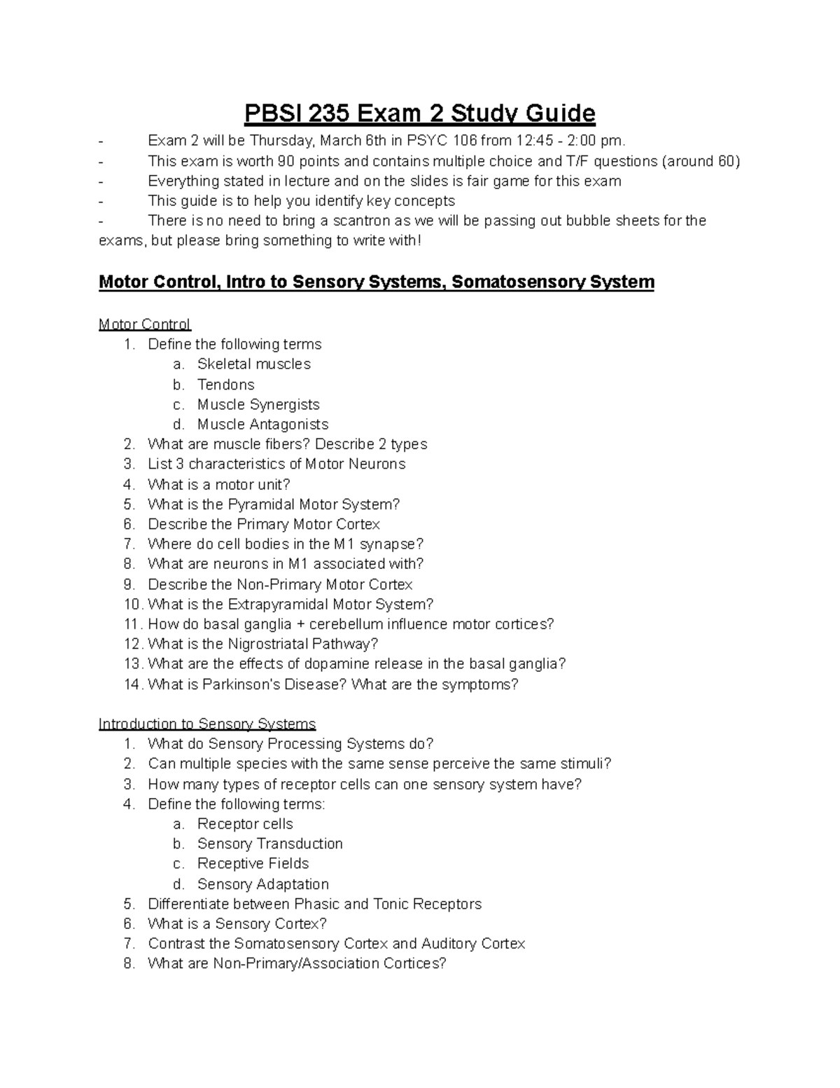 PBSI 235 Exam 2 Study Guide - Key Concepts for Spring 2025 - Studocu