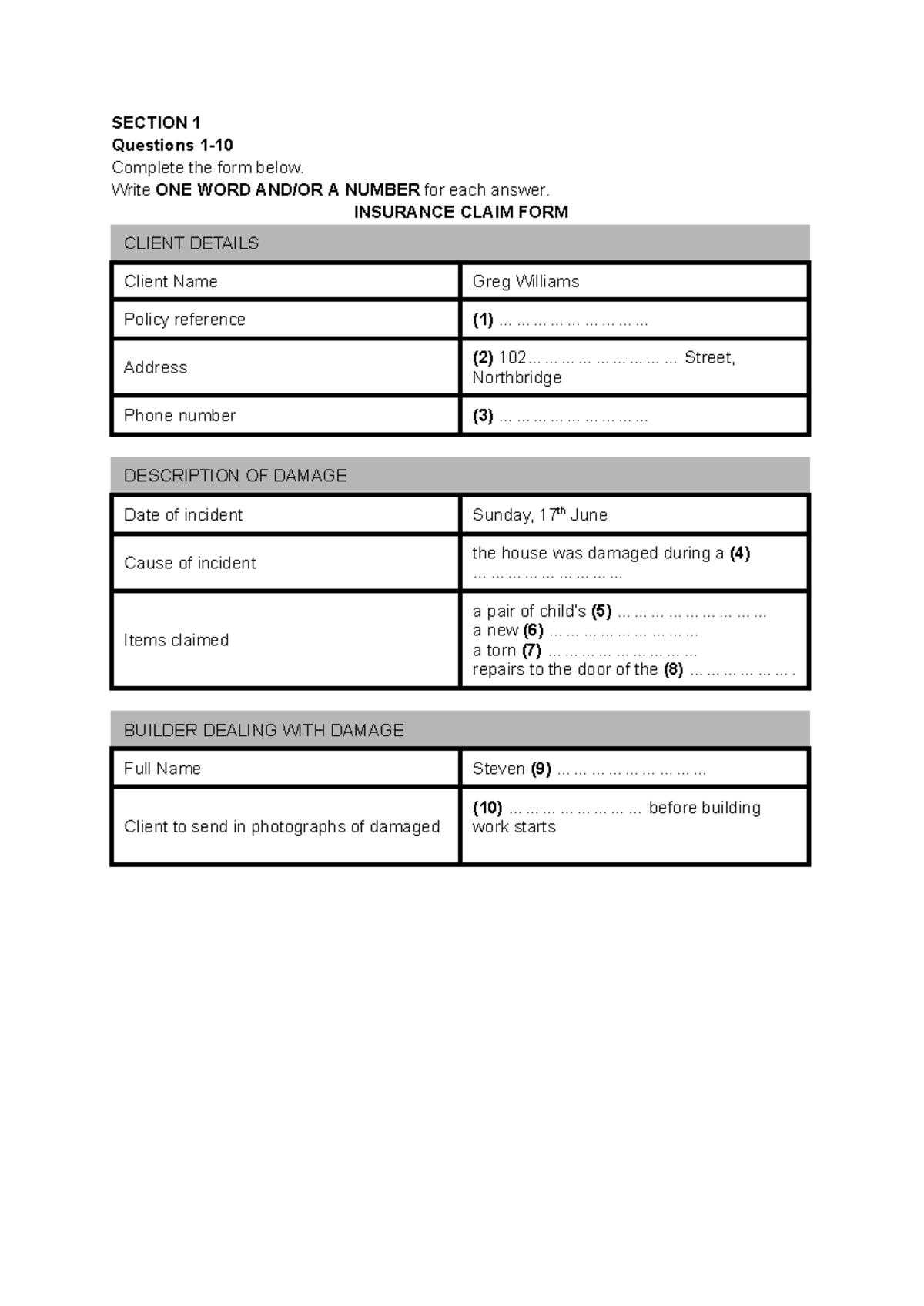 ENG 101: Insurance Claim Form & Young Explorer Programme Qs - Studocu
