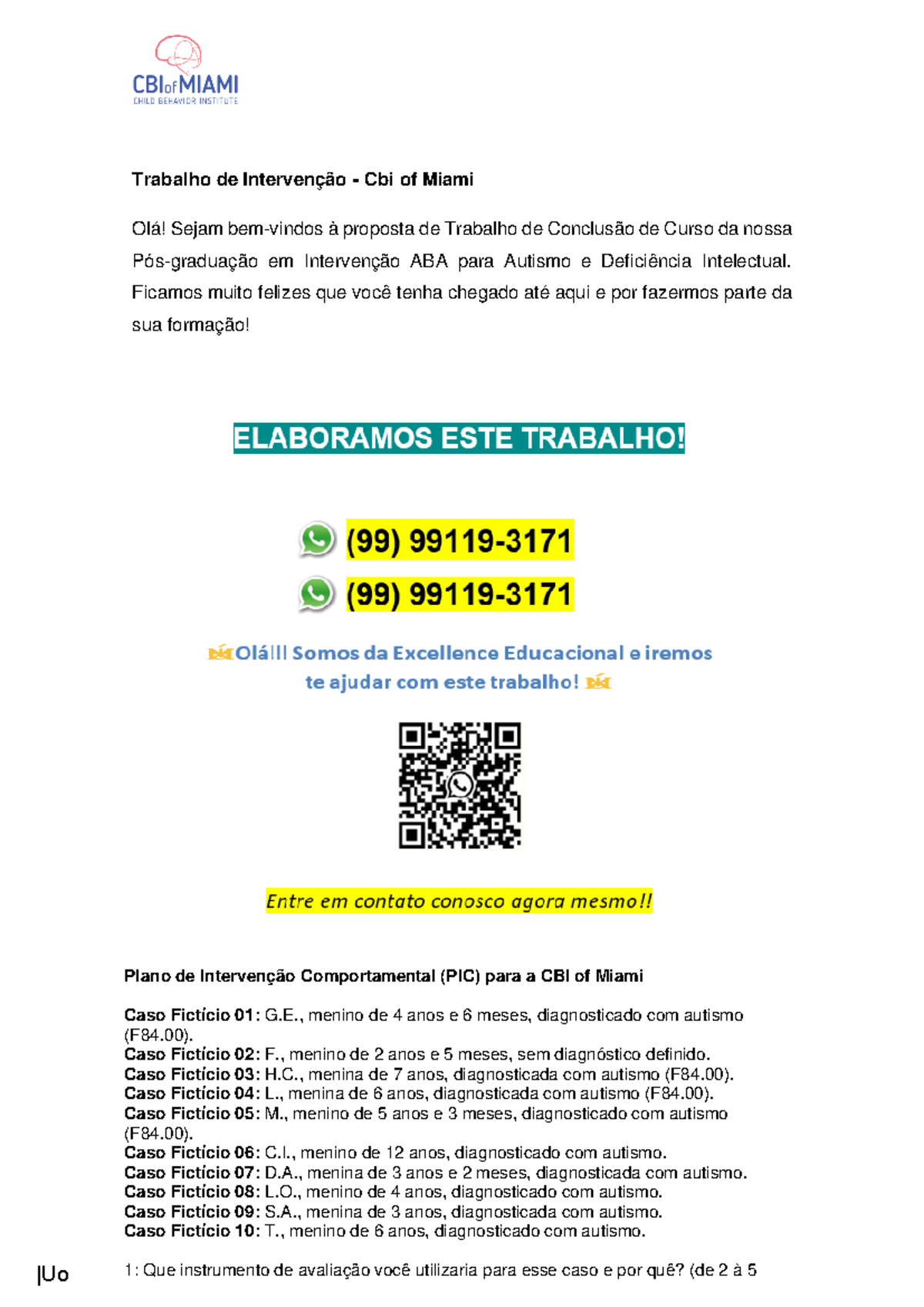 Trabalho de Intervenção: Caso Fictício 04 (L., 6 Anos, Autismo F84 ...