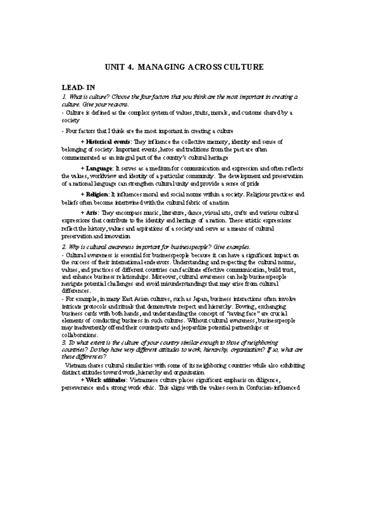 Managing Across Culture - Unit 4 - Understanding Cultural Influences ...