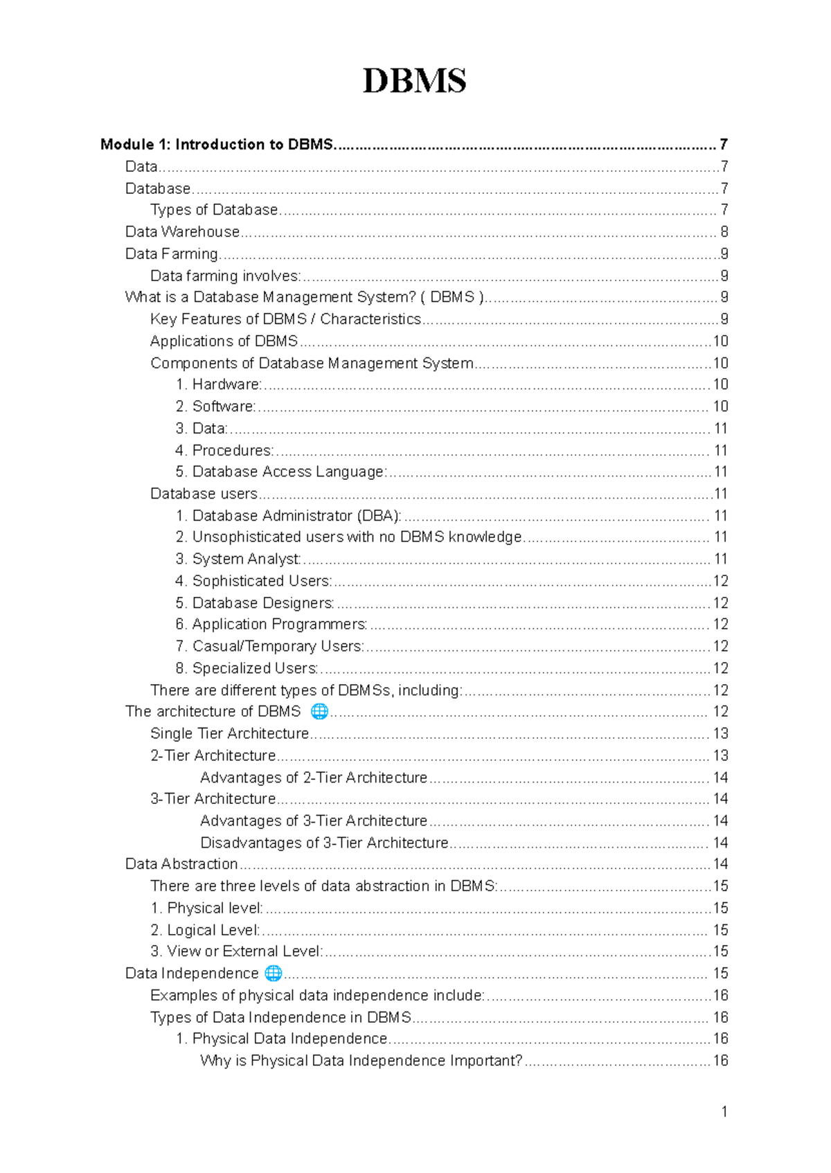 DBMS Course Notes - IKG PTU CSE 5TH SEM - Document Preview