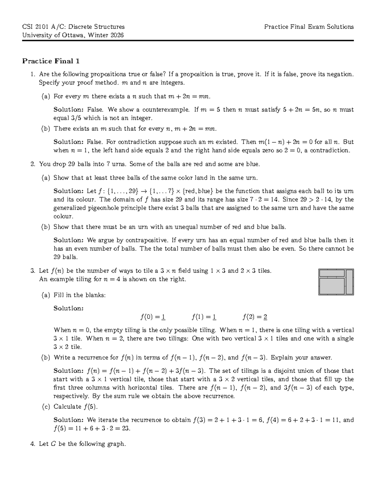 CSI 2101 Discrete Structures Winter 2026 Practice Final Exam Solutions ...