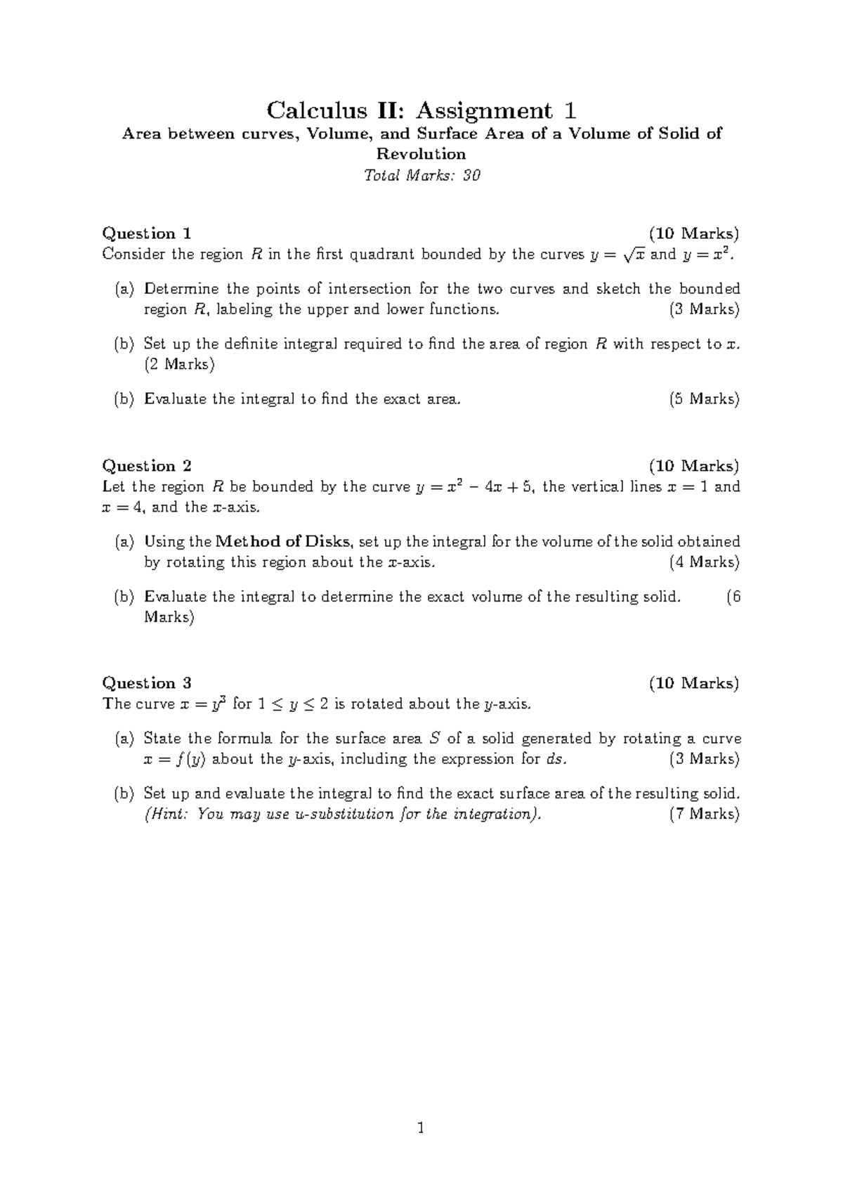 Calculus II: Assignment 1 - Area, Volume, and Surface Area Analysis ...