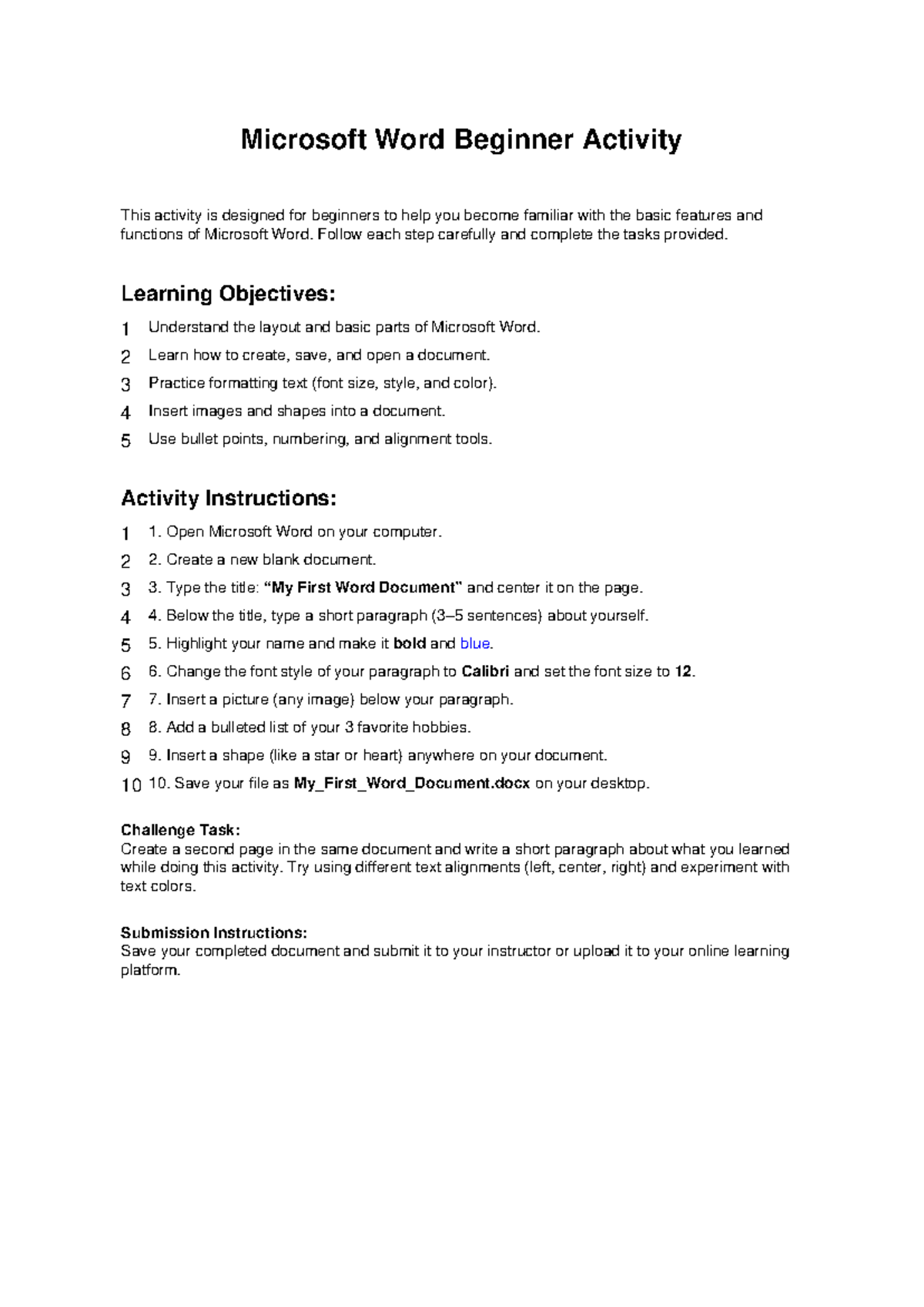 MS Word 101: Beginner Activity Guide for New Users - Studocu
