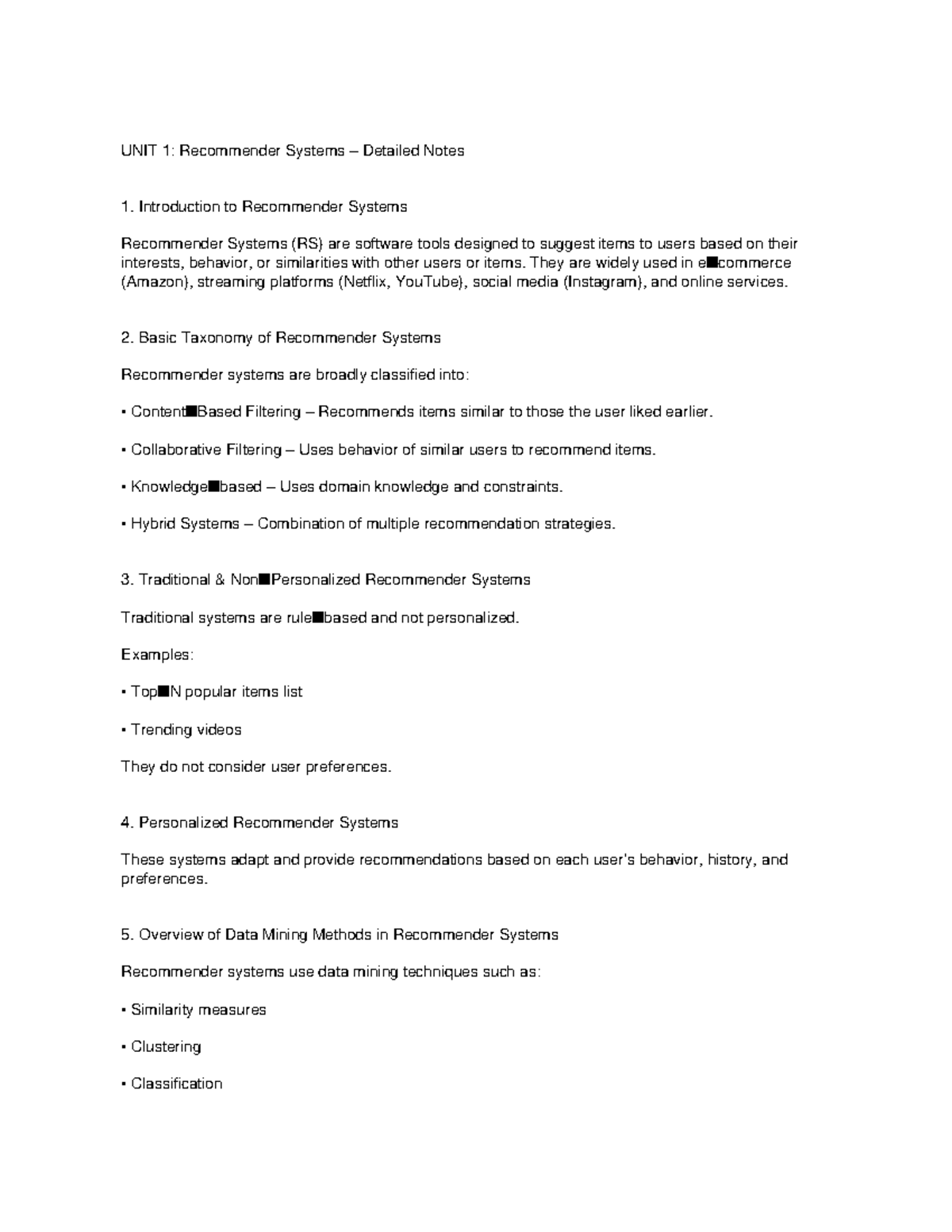 Unit 1: Detailed Notes on Recommender Systems - Studocu