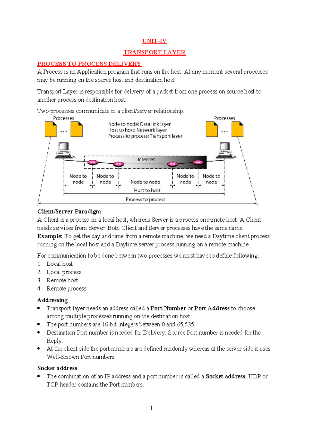Transport Layer Protocols: Process-to-Process Delivery (CN UNIT 4 ...