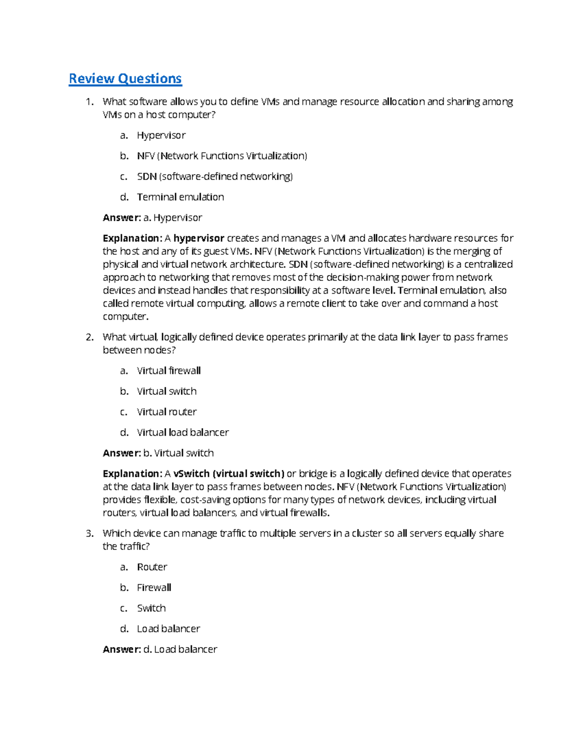 Chapter 07 - Review Questions on Virtualization Concepts - Studocu