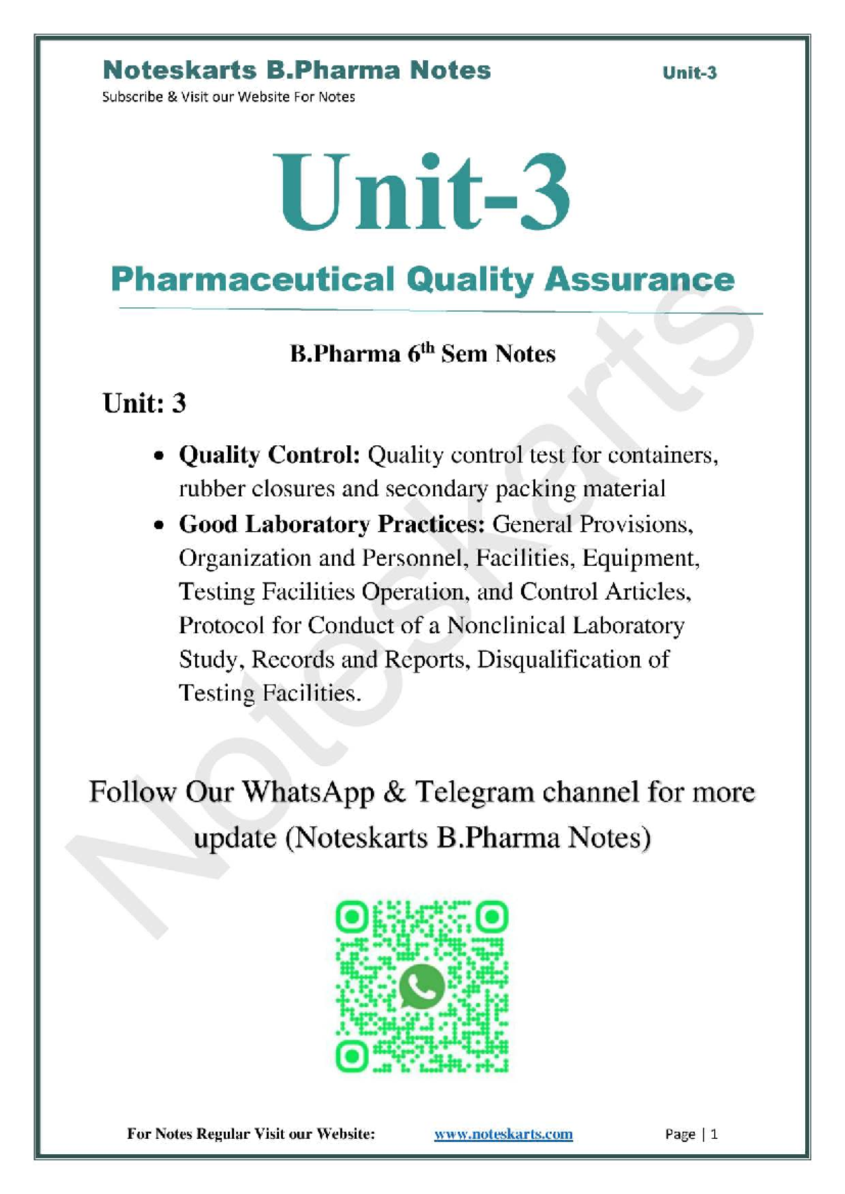 B.Pharma Sem Notes: Unit 3 - Quality Control & Good Laboratory ...