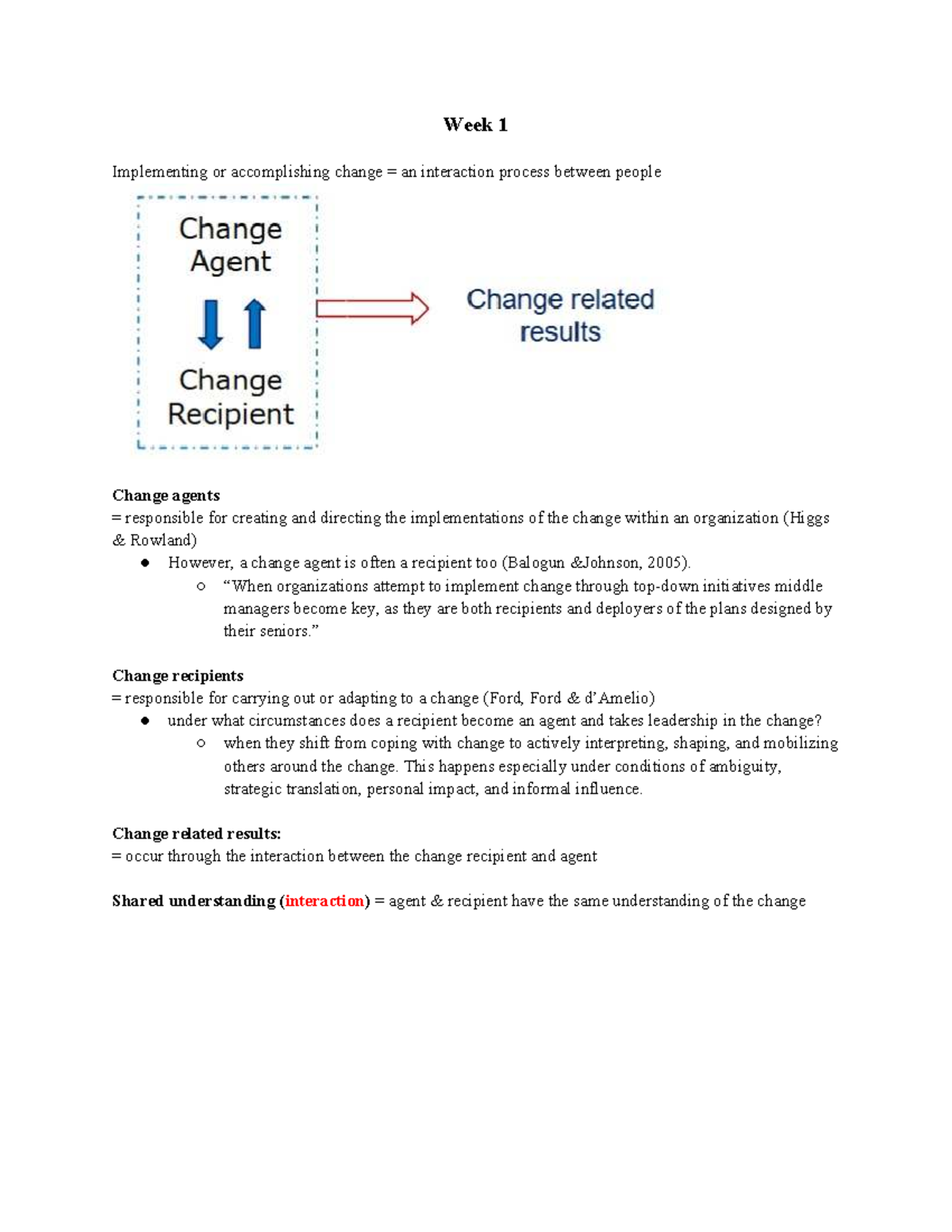 C&HF - Week 1 - Change Agents and Organizational Dynamics Summary ...