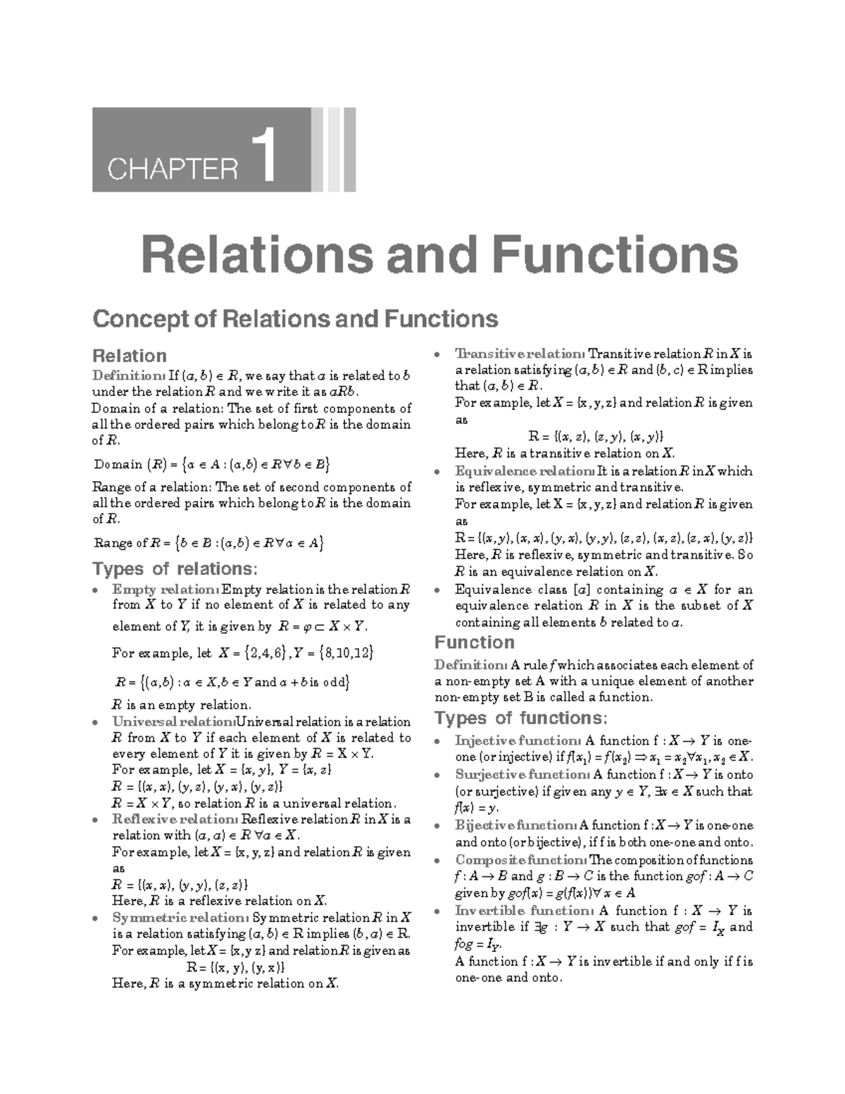 CHAPTER 1: Relations and Functions - CUET Study Notes - Studocu