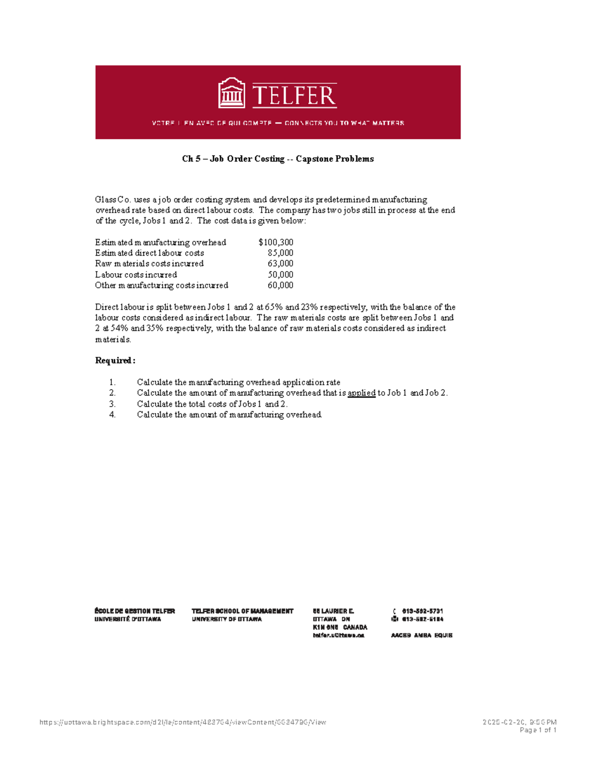 Adm 2341 capstone chapter 5 job order costing problems - Studocu