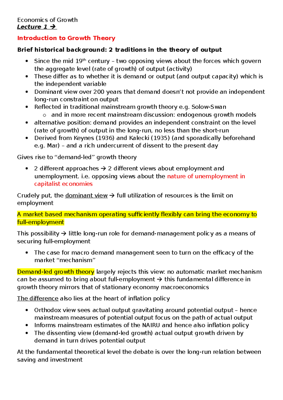 Economics of Growth Lecture Notes: Key Theories and Models - Studocu