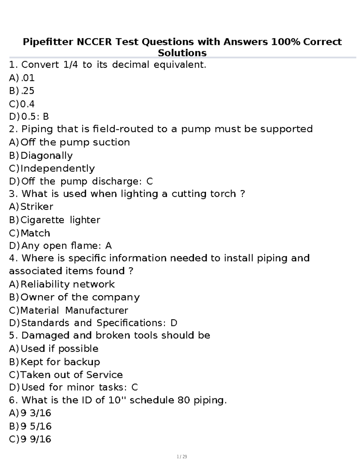 NCCER Pipefitter Test Questions & Answers Review Guide - Studocu