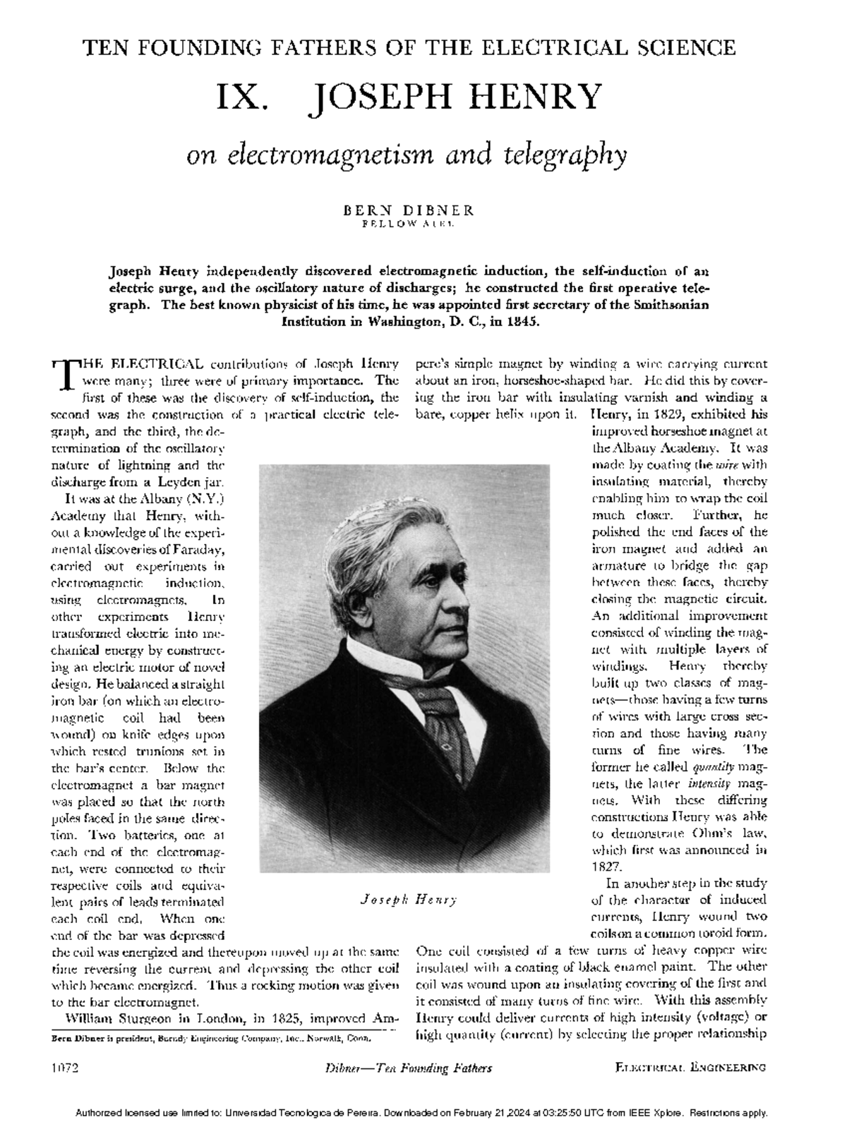 Joseph Henry: His Pioneering Contributions to Electrical Science IX ...