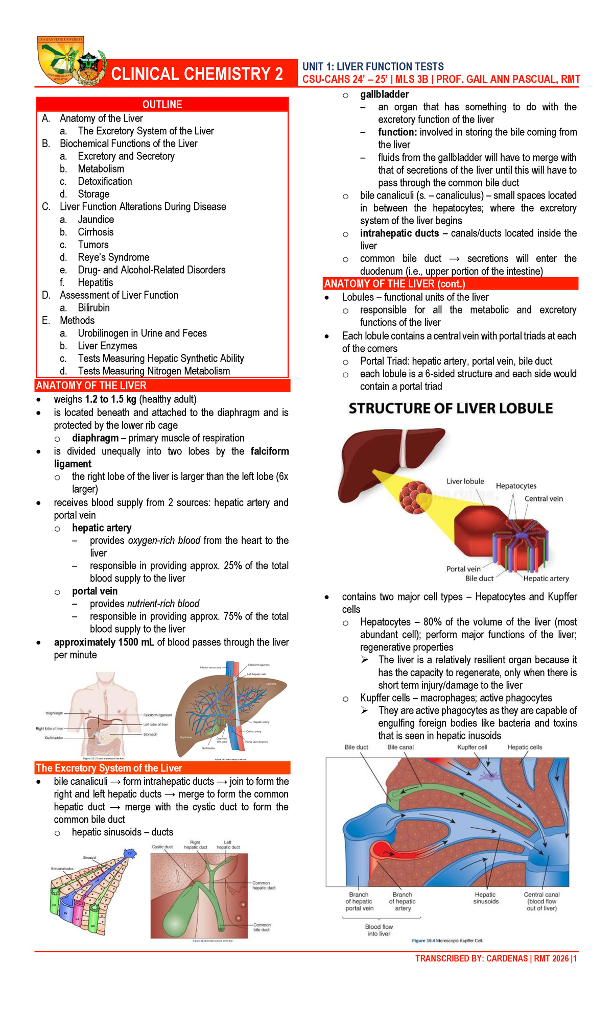 CLINICAL CHEMISTRY 2: LIVER FUNCTION TESTS AND BIOCHEMICAL FUNCTIONS ...