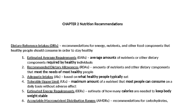 CHAPTER 2 Nutrition Recommendations: Dietary Reference Intakes (DRIs ...