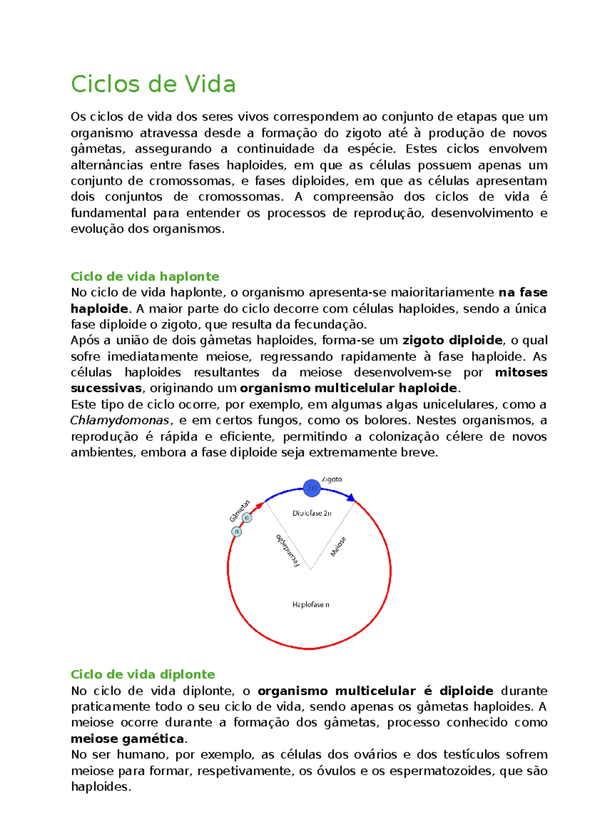 Ciclos de Vida: Haplonte, Diplonte e Haplodiplonte Explicados - Studocu