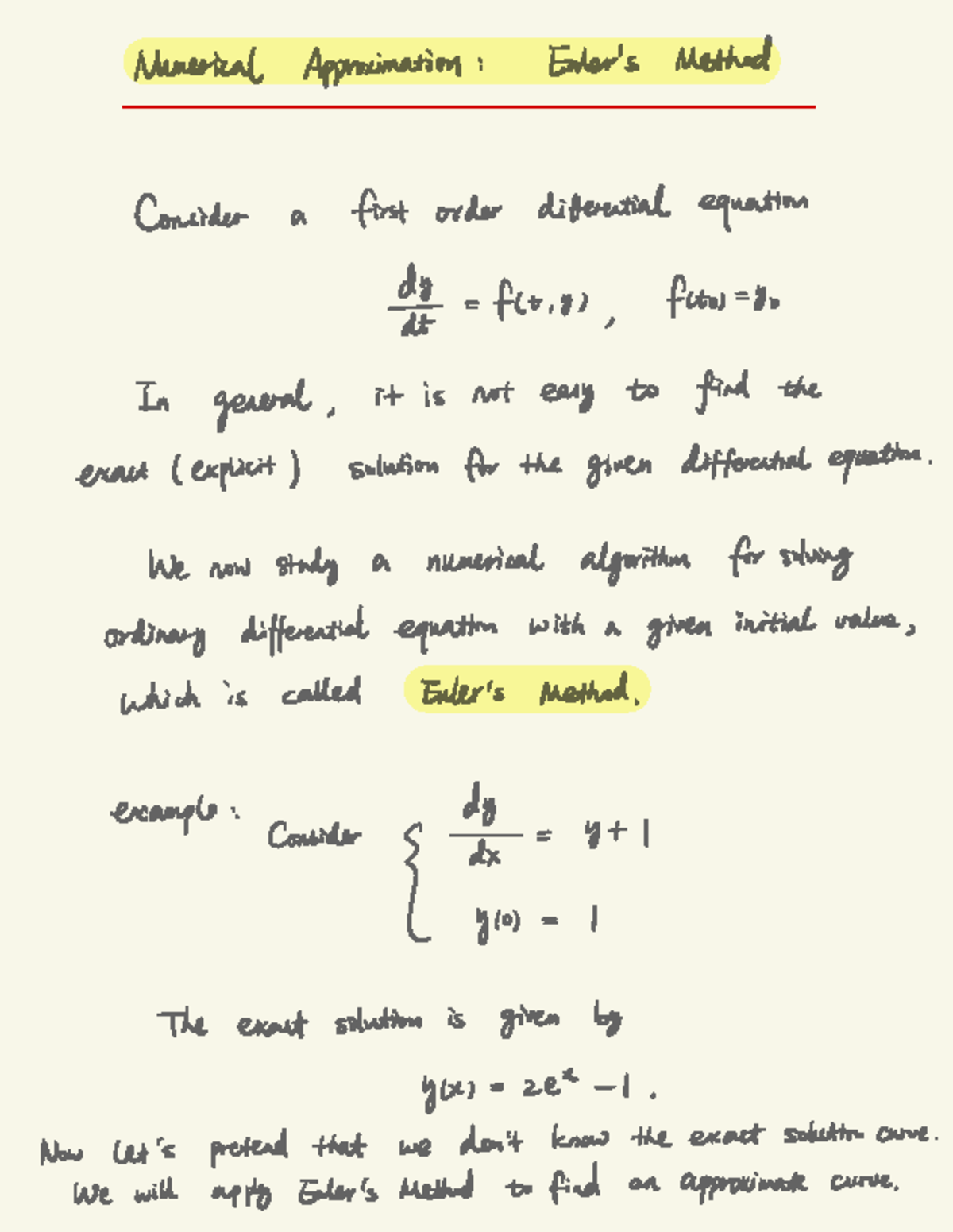Numerical Methods for Differential Equations: Euler's Method (MATH 301 ...