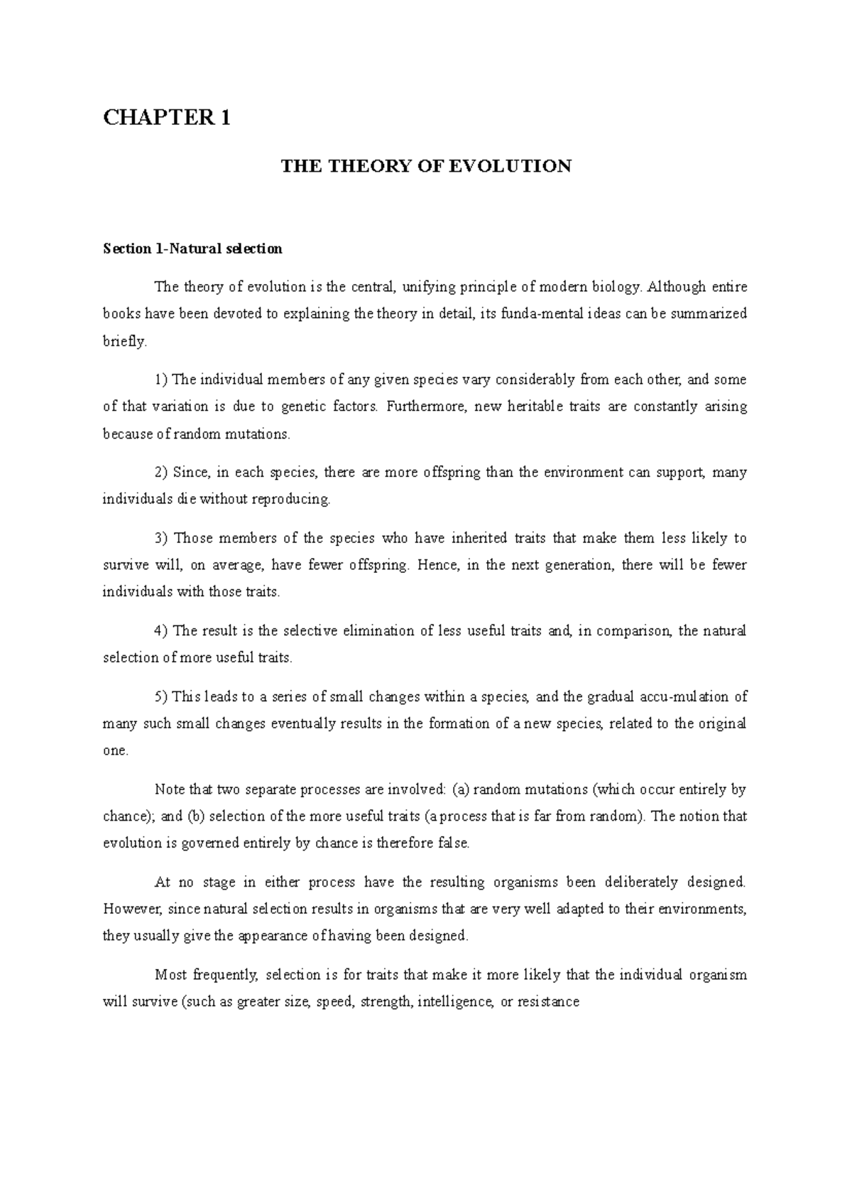 Chapter 1 - Bachelor degree - CHAPTER 1 THE THEORY OF EVOLUTION Section ...