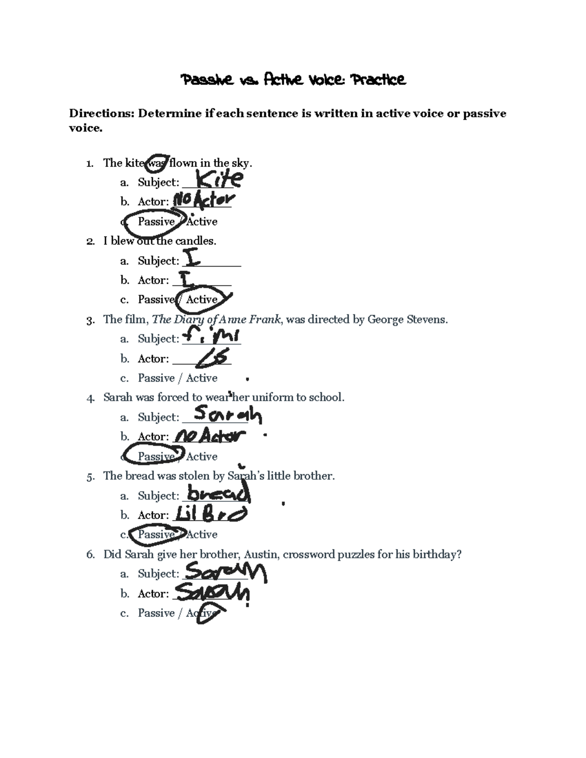 Active vs. Passive Voice Practice - Passive vs. Active Voice: Practice ...