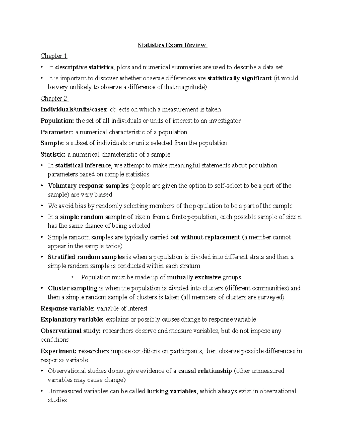 Test 1 Cheat Sheet: Sampling Methods and Data Analysis Techniques - Studocu