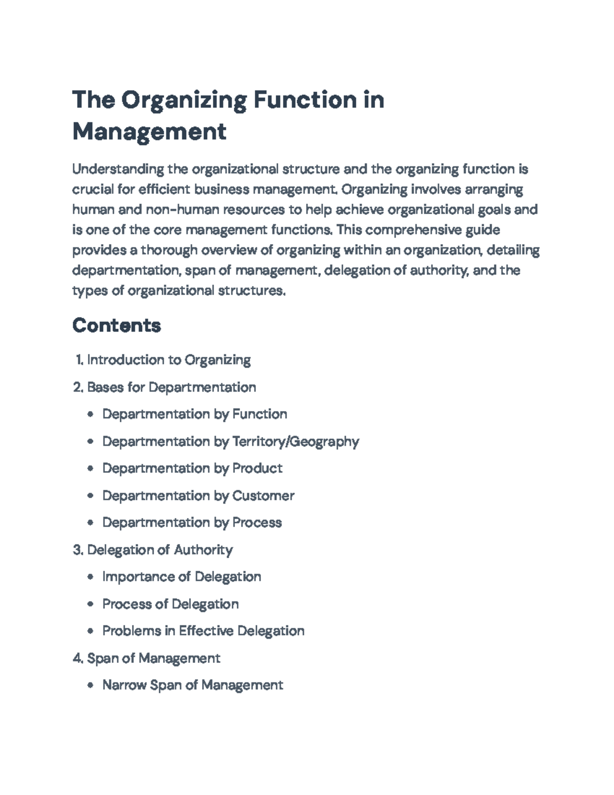 Guide to the Organizing Function in Management: Structures & Delegation ...