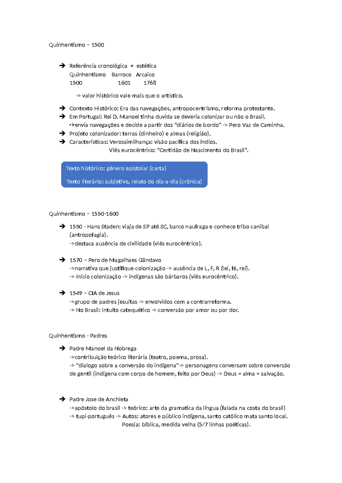 Resumo de Literatura: Quinhentismo e Contexto Histórico (1500-1601 ...