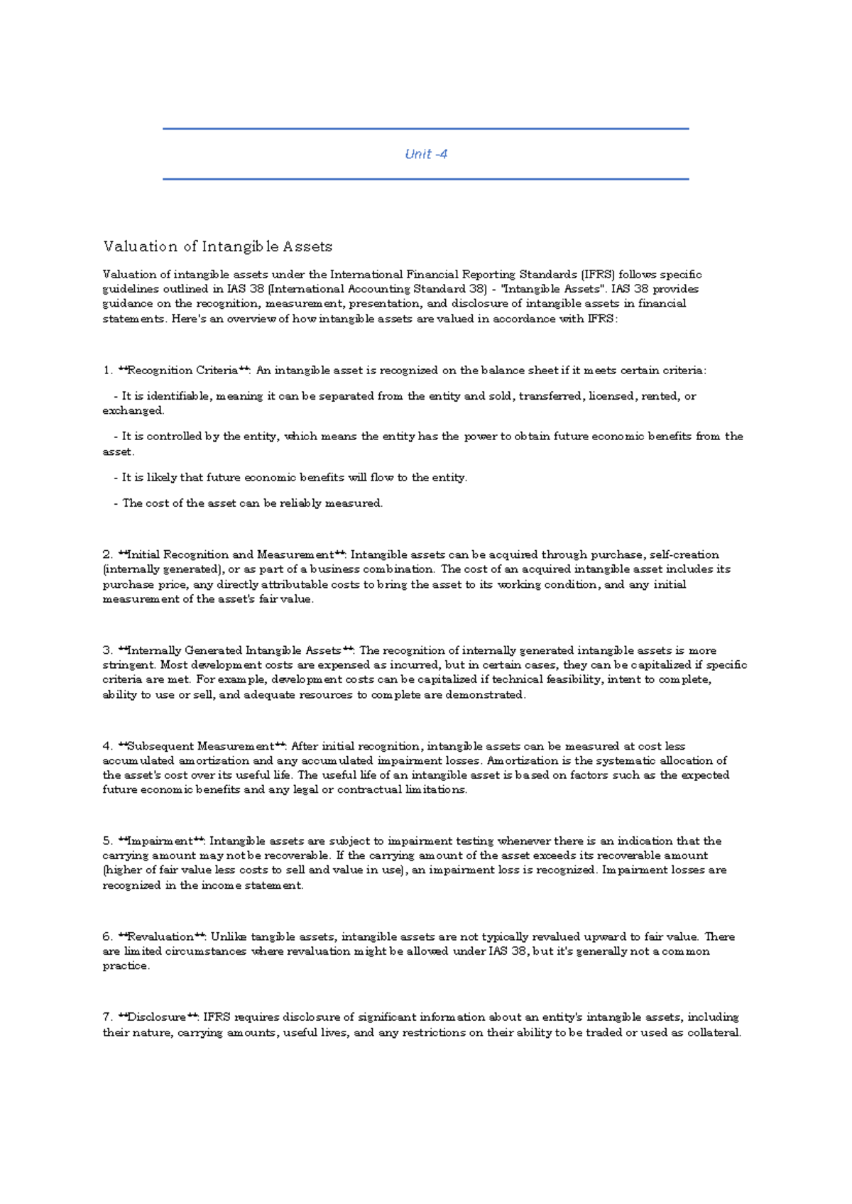 Valuation of Intangible Assets: IFRS & Goodwill (FIN 401) - Studocu