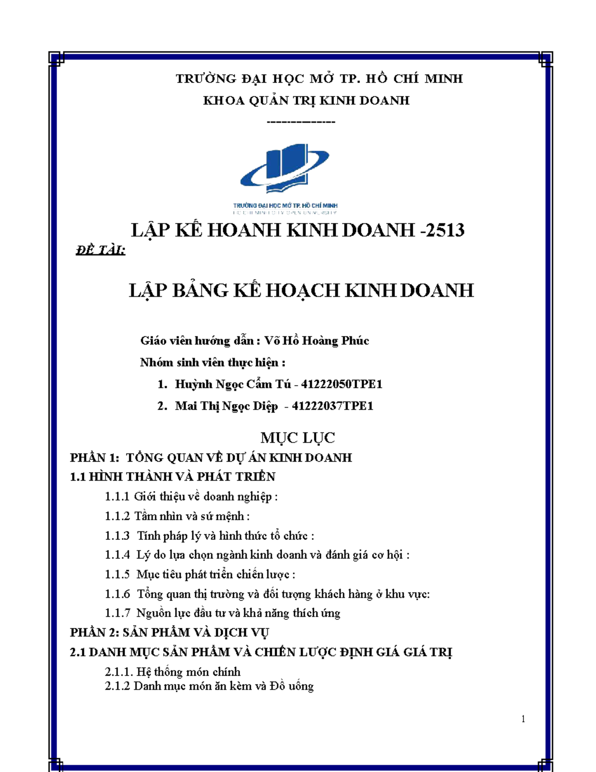 DAKD - Đề Tài Lập Kế Hoạch Kinh Doanh Tại Hương Việt - Studocu