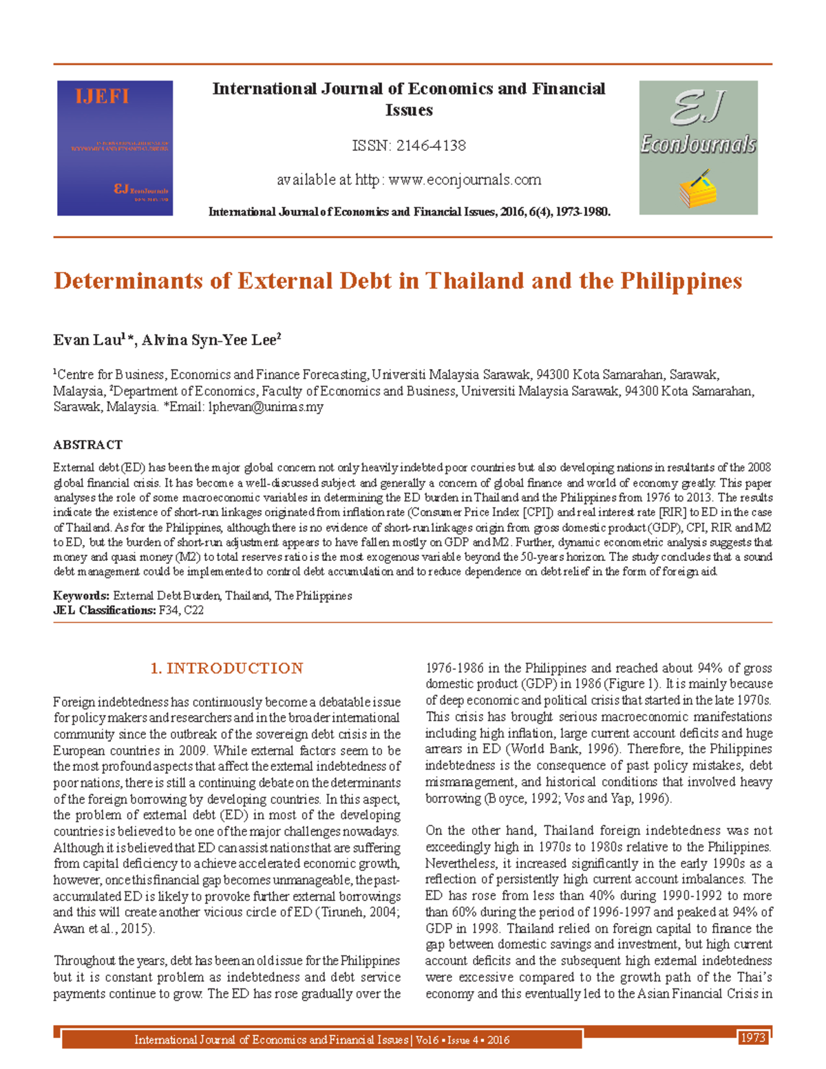 Determinants of External Debt in Thailand and the Philippines (ECO 101 ...