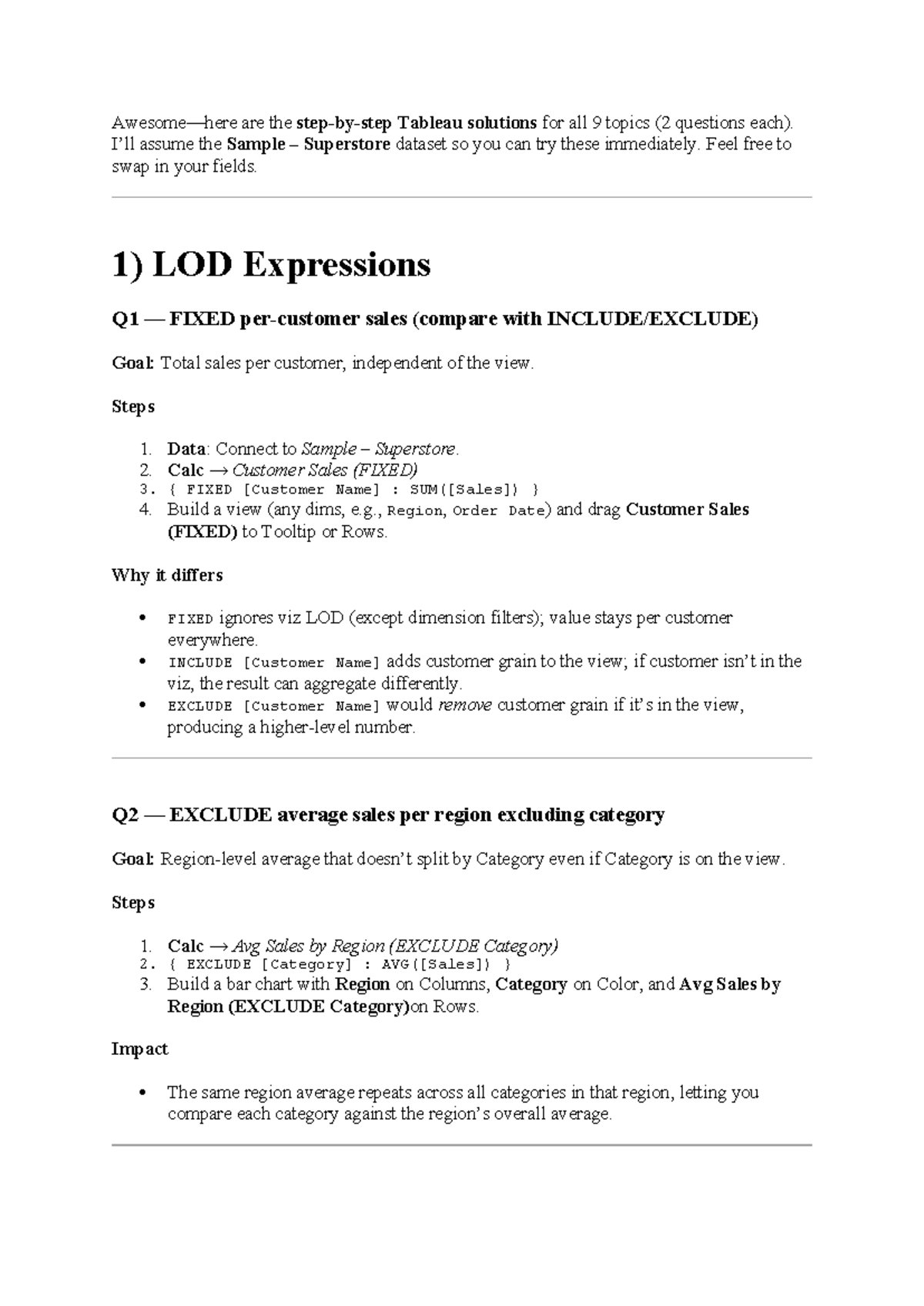 Tableau LOD Expressions & Parameters Guide (Course Code: LOD) - Studocu