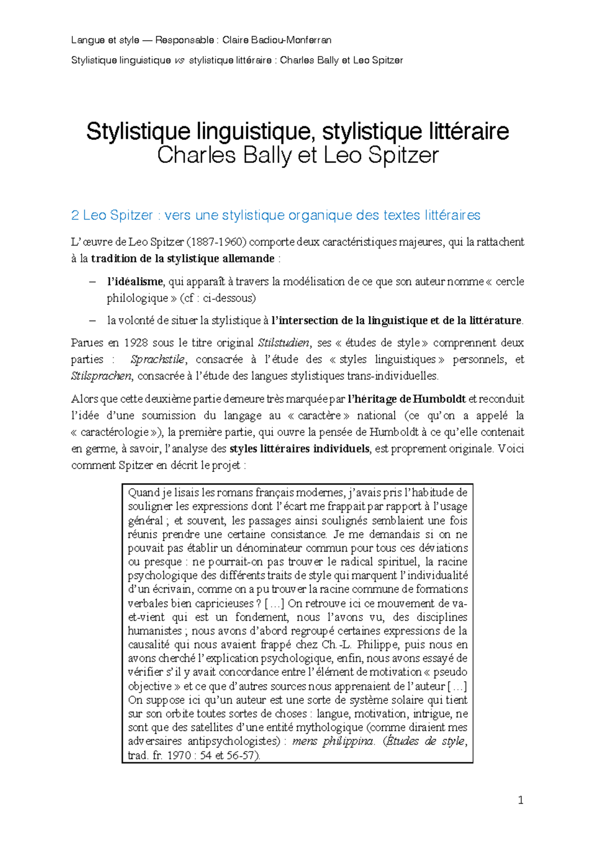Stylistique littéraire, Spitzer - Stylistique linguistique vs ...