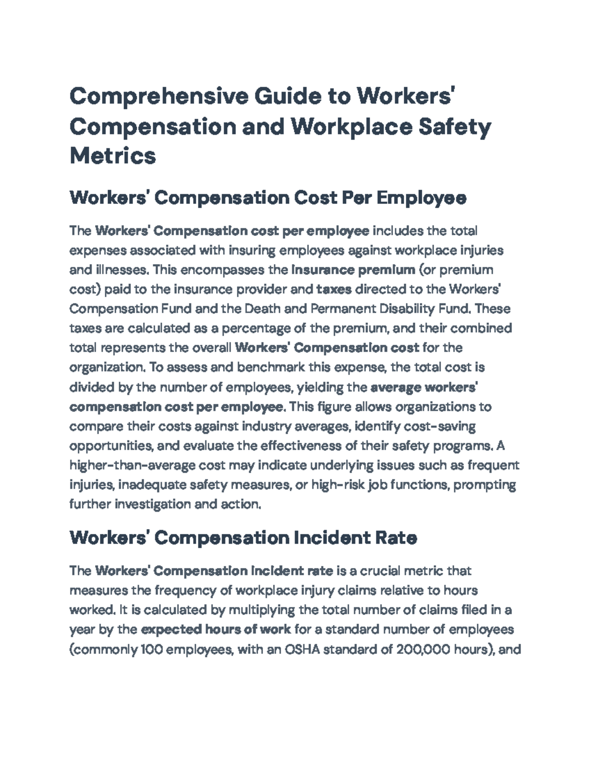 Comprehensive Analysis of Workers' Compensation & Safety Metrics (WCS ...