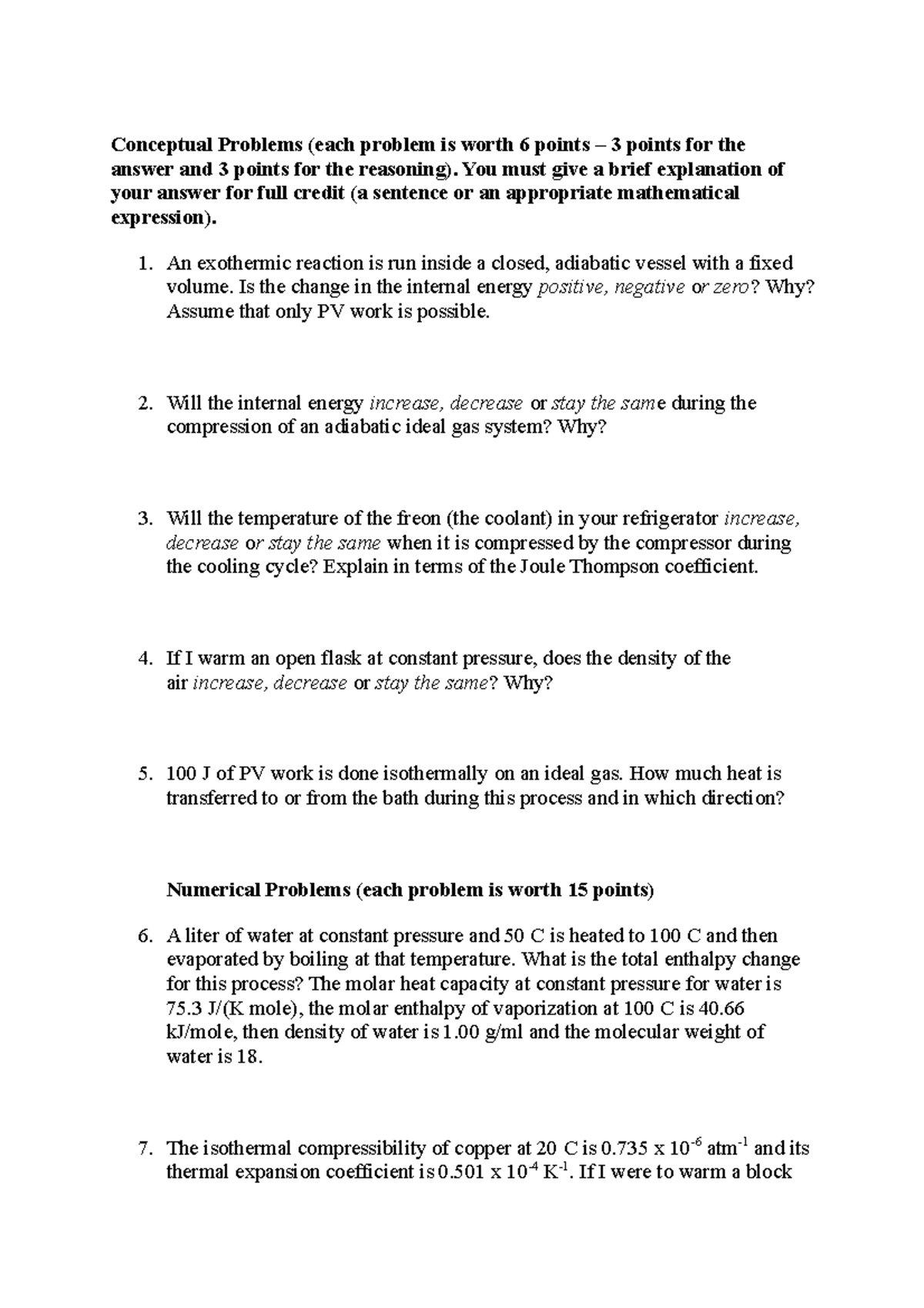 Conceptual Problems - Questions. - Conceptual Problems (each problem is ...