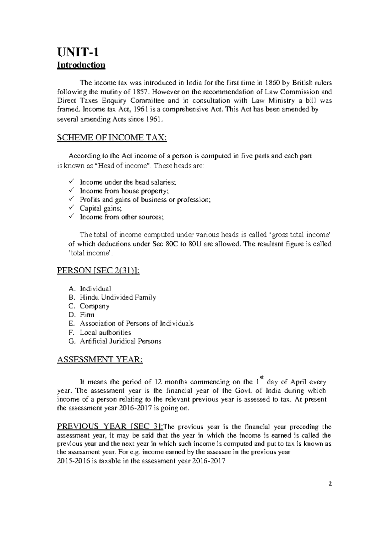 5 SEM BCOM - Comprehensive Overview of Income Tax Concepts - Studocu
