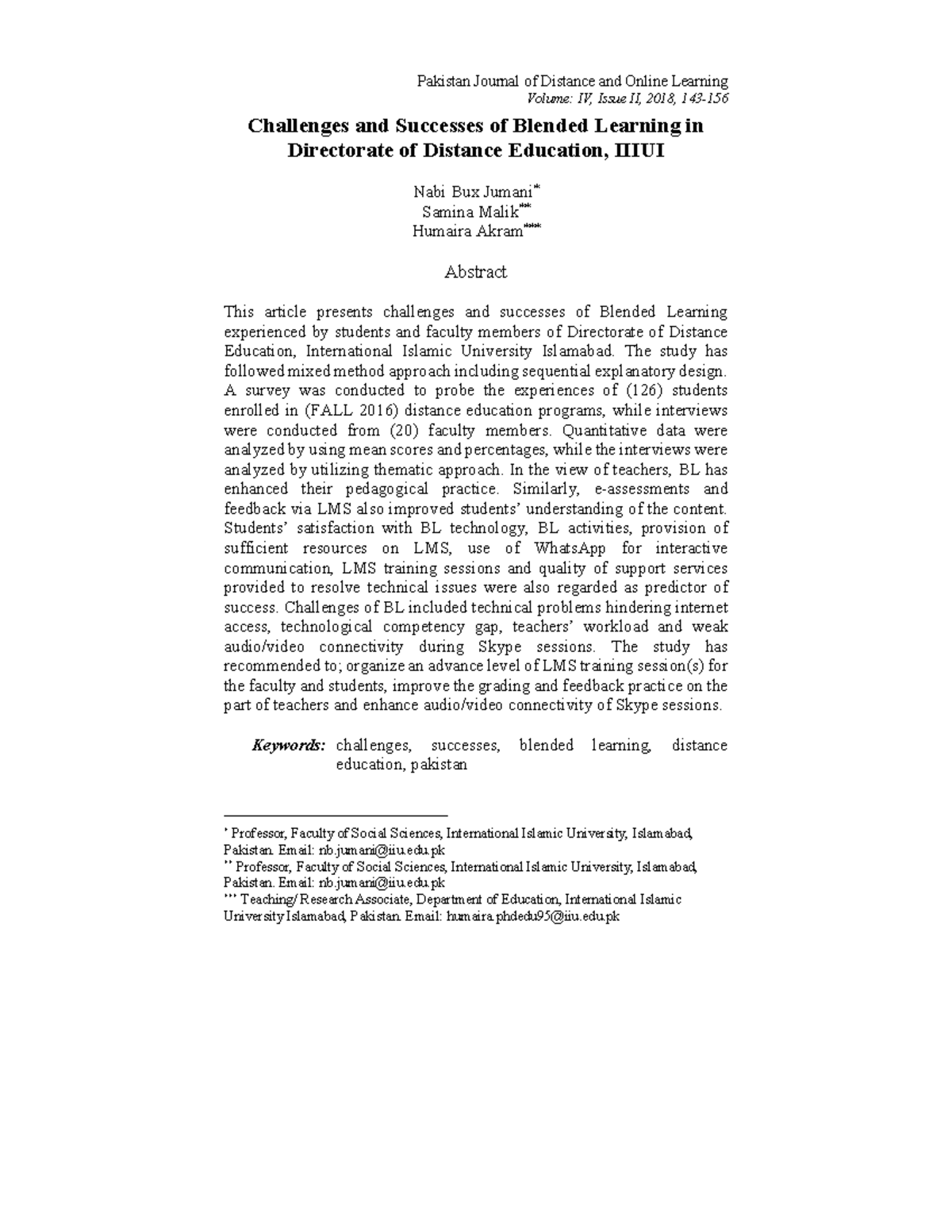 Challenges and Successes of Blended Learning in DDE IIUI: A Study - Studocu