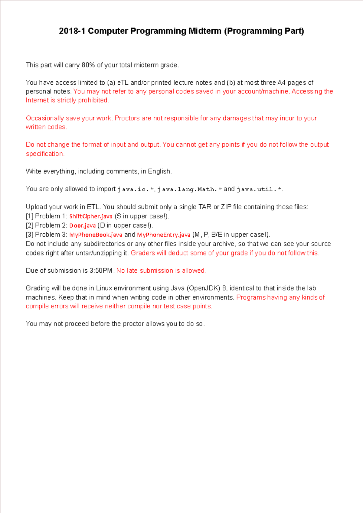 Computer programming midterm - You have access limited to (a) eTL and ...