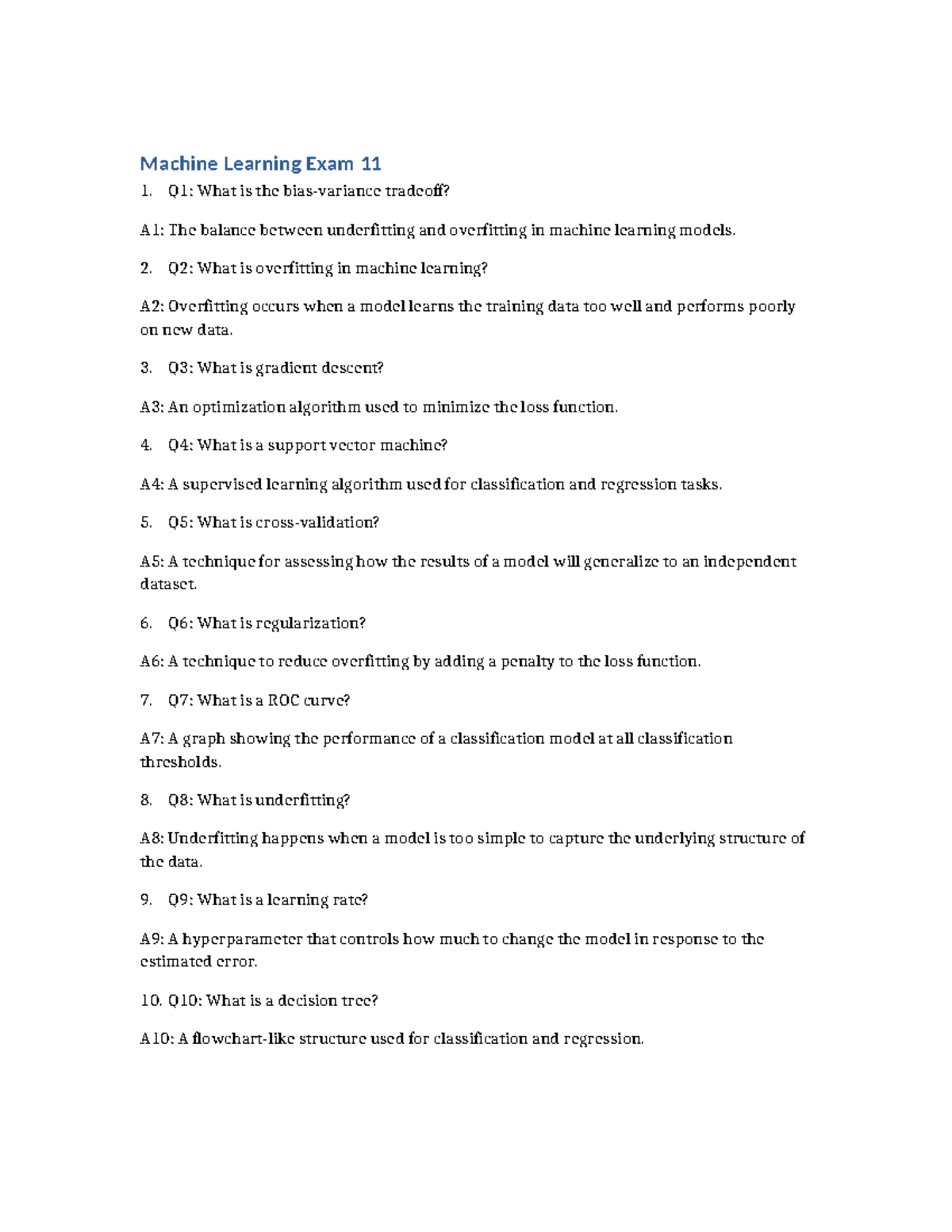 ML 11 Final Exam Study Guide: Key Concepts in Machine Learning - Studocu