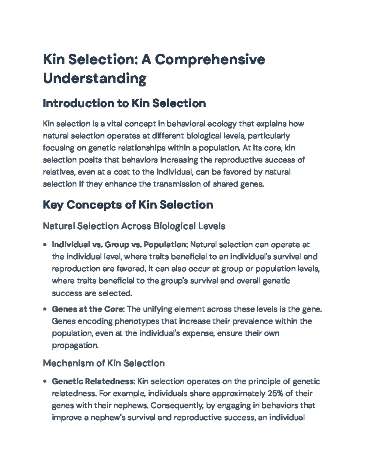 Kin Selection: Understanding Genetic Relationships in Evolutionary ...
