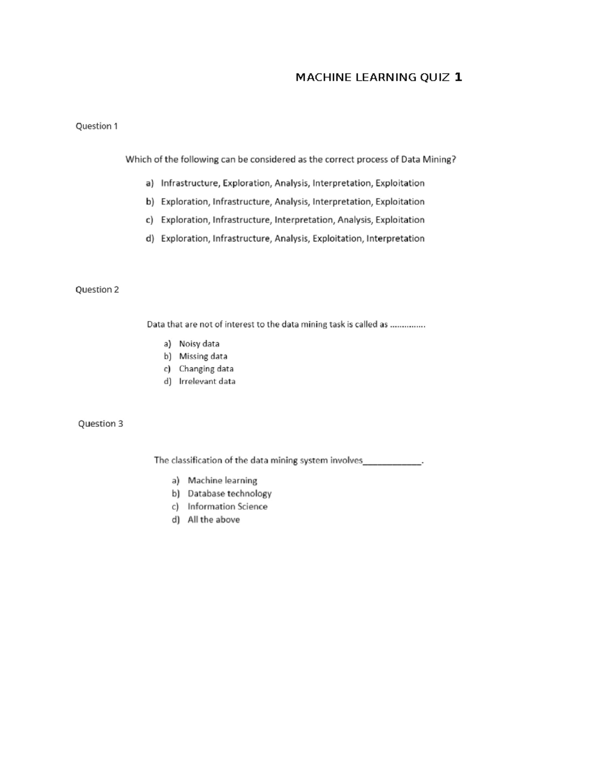 ML 101 QUIZ 1: Data Mining Concepts and Processes - Studocu