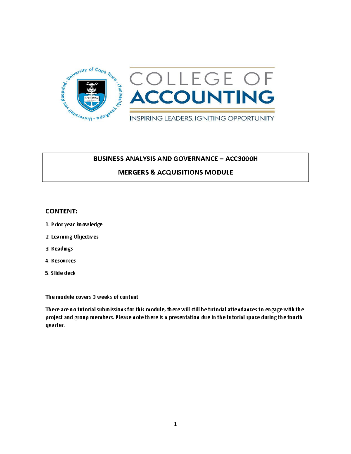 Mergers & Acquisitions Module Overview - ACC3000H Study Notes - Studocu