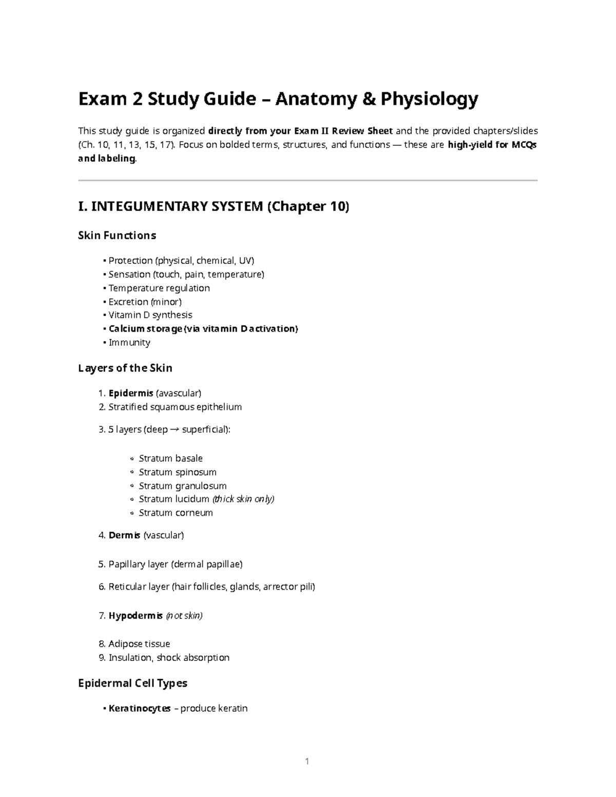 Exam 2 Study Guide: Anatomy & Physiology (Ch. 10-11) - Studocu