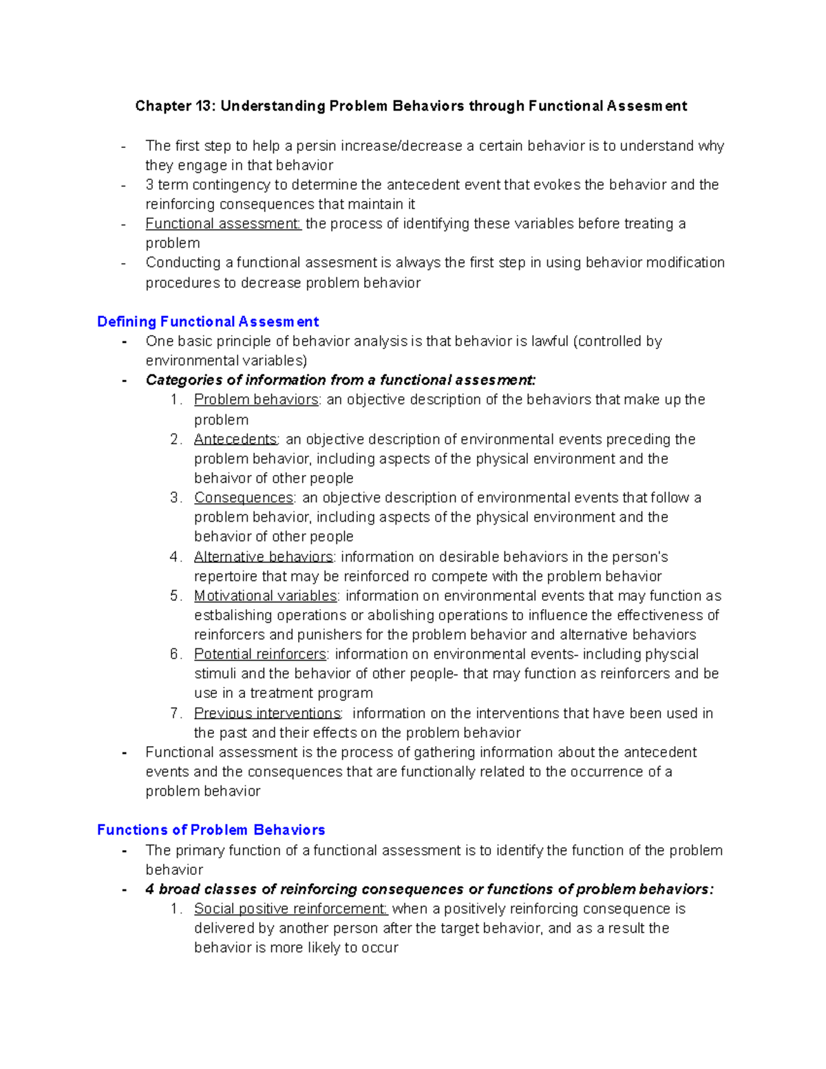 Chapter 13: Exploring Functional Assessment of Problem Behaviors - Studocu