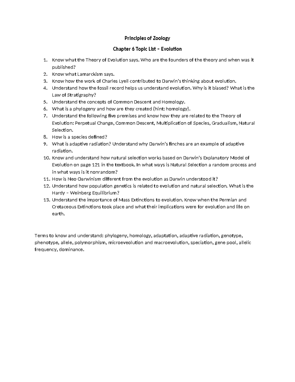 Principles of Zoology: Evolution Chapter 6 Study Guide - Studocu