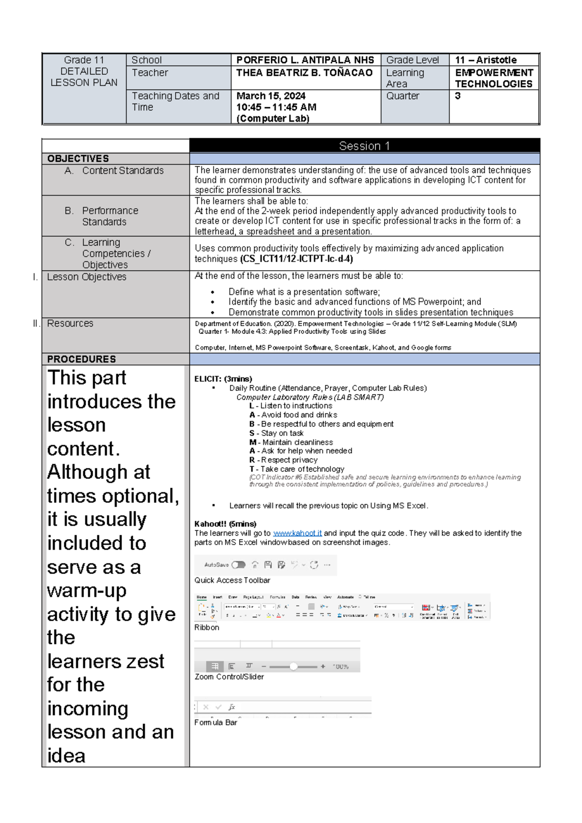 ET COT3 DLP - G11 Lesson Plan on Empowerment Technologies and MS ...
