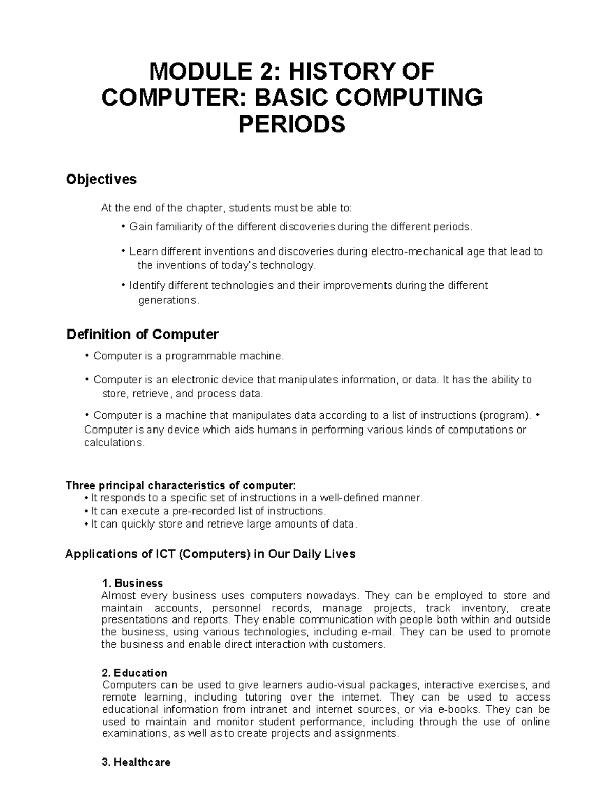 MODULE 2: HISTORY OF COMPUTERS - BASIC COMPUTING PERIODS - Studocu